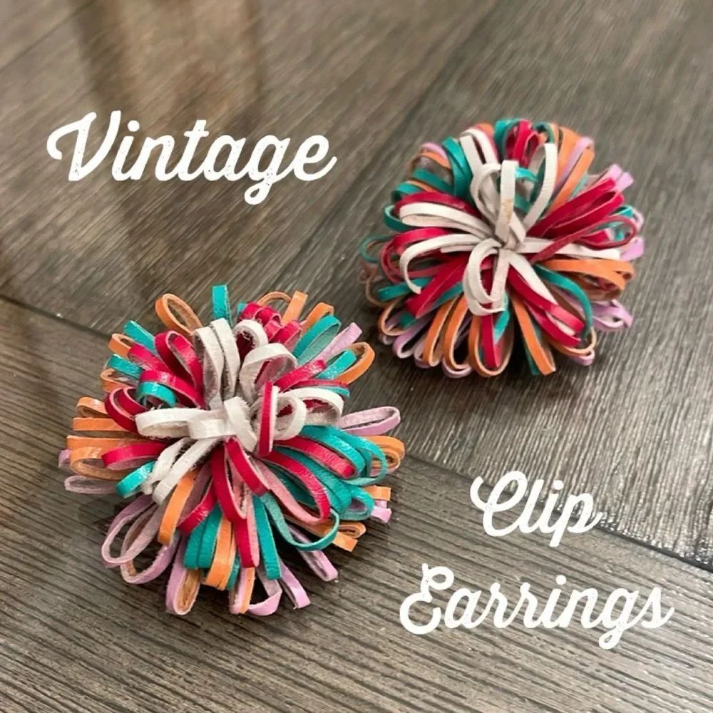 Vintage 1980’s Leather Pom Pom Clip Earrings